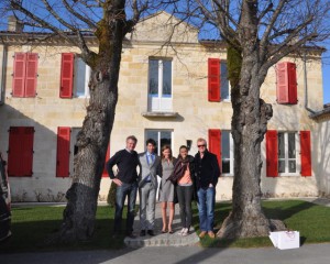Ronan Laborde & Monique Montepini of Chateau Clinet, Natasha & Chris Evans. And tour guide (left).